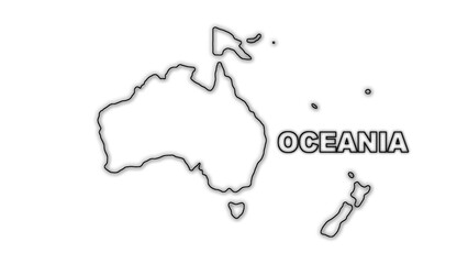 Black And White Oceania Map Outline Minimalist Monochrome Illustration