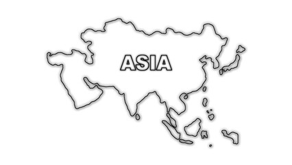 Black And White Asia Map Outline Minimalist Monochrome Illustration