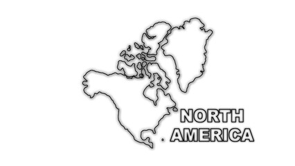 Black And White North America Map Outline Minimalist Monochrome Illustration