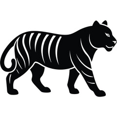 Black silhouette of a walking tiger with white stripes 1