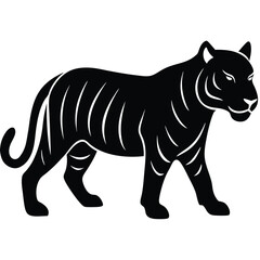 Black silhouette of a walking tiger with white stripes 2