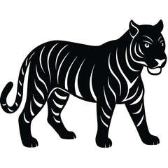 Black silhouette of a walking tiger with white stripes 4
