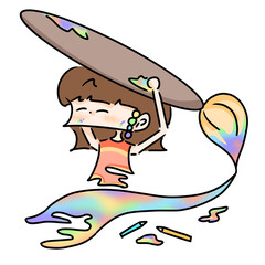 the girl with colorful paintbrush