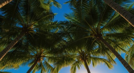 Tropical Paradise Low-Angle View of Lush Palm Trees