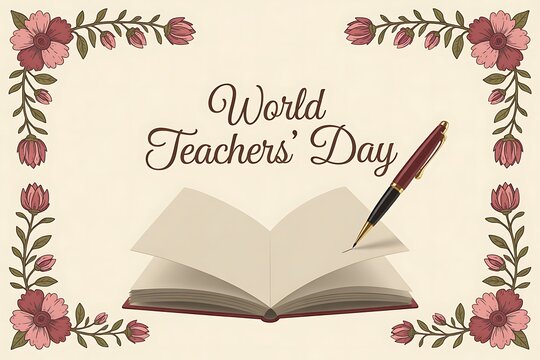 Celebrate World Teachers' Day with this charming floral open book and elegant pen design for learning promotions