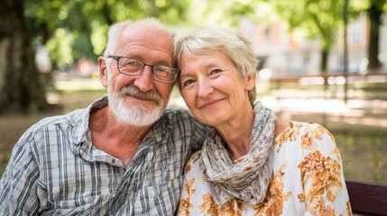 happy old couple smiling in a park on a sunny day no logos no brands ar 169