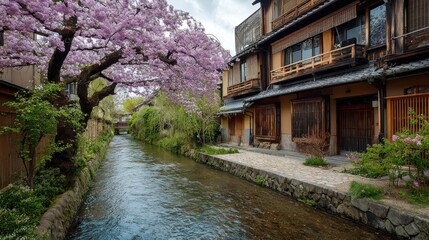 kyoto japan at the shirakawa river in the gion district during the spring cherry blosson season no logos no brands ar 169