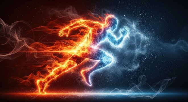 Dynamic Fire and Ice Runners in Motion.