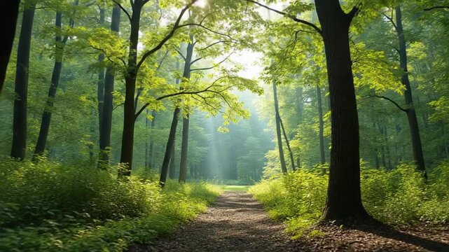 forest trees nature green wood sunlight view