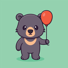 Cute Sun Bear Holding a Red Balloon Adorable Cartoon Mascot Character Ready for a Party Celebration or Birthday