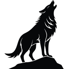 Black silhouette of a wolf howling on a rock white 2