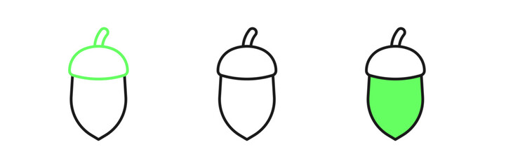 Set line Acorn icon isolated on white background. Vector
