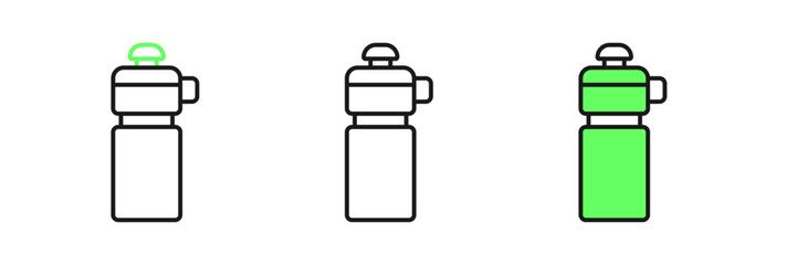 Fototapeta premium Set line Fitness shaker icon isolated on white background. Sports shaker bottle with lid for water and protein cocktails. Vector