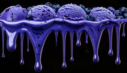 Naklejka premium Purple Blueberry Ice Cream with Melting Drips