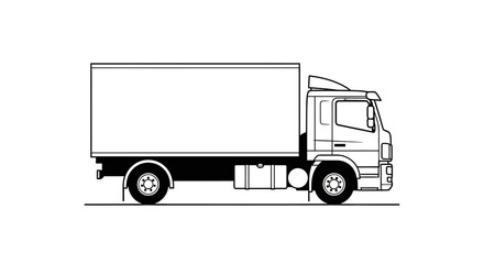 Side view illustration of a box truck with a white body and black chassis on a white background.