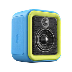 Obraz na płótnie Canvas Modern portable speaker, blue and yellow, isolated on transparent background