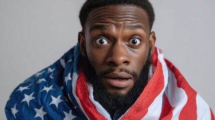 afro american man flag of united states of america over isolated background scared in shock with a surprise face afraid and excited with fear expression no logos no brands ar 169