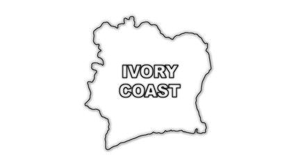 Black and White Ivory Coast Map Outline Minimalist Monochrome Illustration