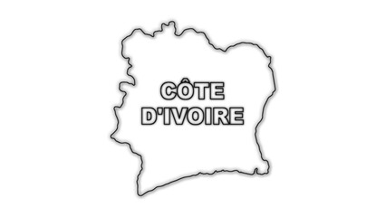 Black and White Côte d'Ivoire Map Outline Minimalist Monochrome Illustration