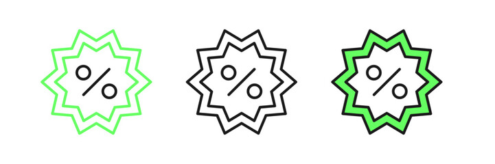 Set line Discount percent tag icon isolated on white background. Shopping tag sign. Special offer sign. Discount coupons symbol. Vector
