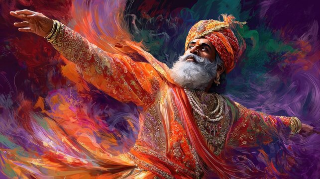Agrasen Jayanti, Beautiful digital illustration of King Agrasen Maharaj, traditional Indian art style mixed with modern digital painting, vibrant colors, ornate royal costume