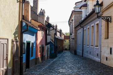Golden Lane at Prague Castle. Charming Golden Lane in Prague Castle, known for its colorful houses and rich history. Once home to Franz Kafka, now hosting exhibits of life through the centuries.