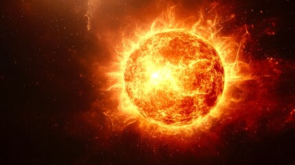 Obraz premium Fiery glowing sun sphere burning energy ball, space astronomy cosmic star background