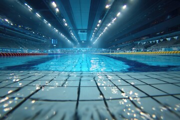 Indoor swimming pool, lights, spectators