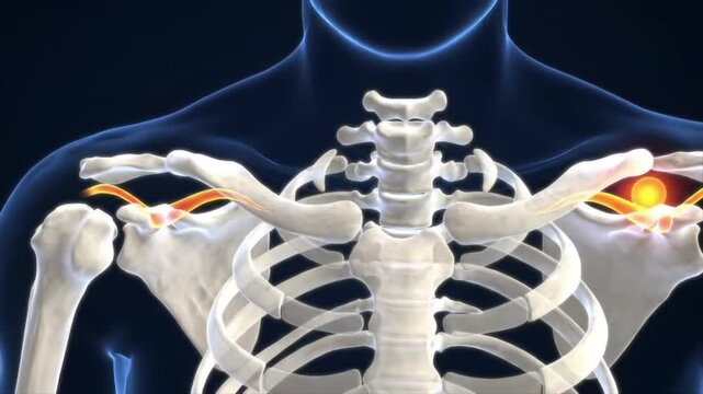 3D medical animation of a separated shoulder (AC joint separation).