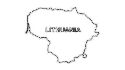 Black and White Lithuania Map Outline Minimalist Monochrome Illustration