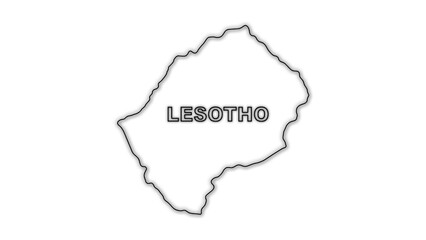 Black and White Lesotho Map Outline Minimalist Monochrome Illustration