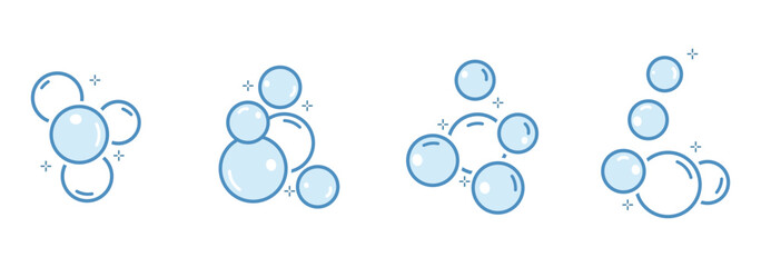 Air bubbles flat set, soap foam oxygen bubbles, vector design elements isolate.
