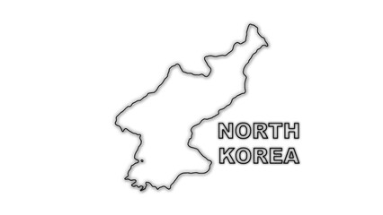 Black and White North Korea Map Outline Minimalist Monochrome Illustration