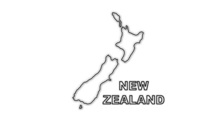 Black and White New Zealand Map Outline Minimalist Monochrome Illustration
