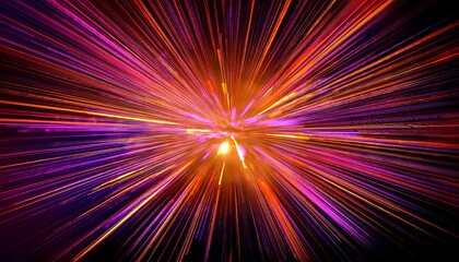 Fototapeta premium vibrant abstract digital explosion in shades of orange pink and purple on a black background with dynamic lines radiating outward from the center