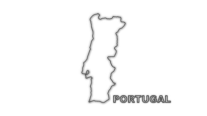 Black and White Portugal Map Outline Minimalist Monochrome Illustration