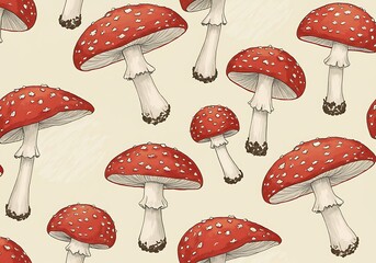 Enchanted Mushroom Meadow: A Hand-Drawn Pattern