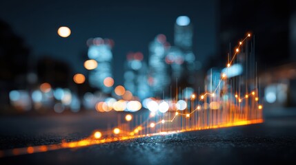 smart city and stats concept with growing digital graphs and diagram at abstract night city background double exposure no logos no brands ar 169