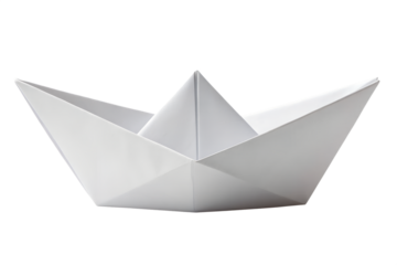 White paper origami boat isolated on white background