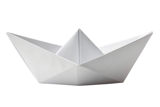 White paper origami boat isolated on white background
