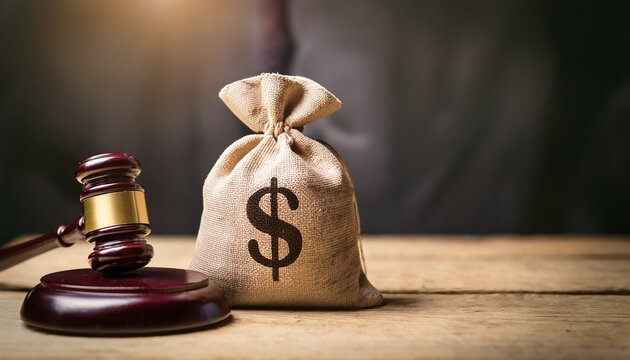 money bag beside judgers gavel representing legal financial penalties for criminal or traffic violations