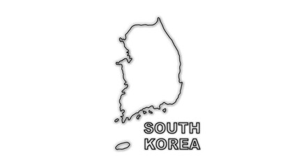 Black and White South Korea Map Outline Minimalist Monochrome Illustration