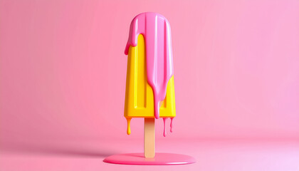 Melting Double Flavor Popsicle Close-Up with Pastel Background