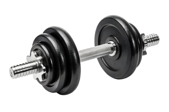Adjustable dumbbell with weight plates isolated on white background