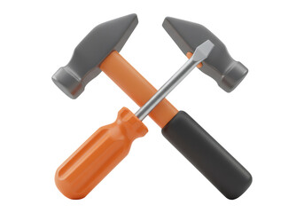 Crossed Hammers And Screwdriver In Orange And Black With A Transparent Background