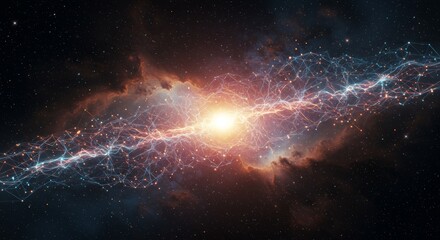 Obraz premium Digital galaxy depicting complex data network amidst a nebula explosion