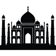 Black silhouette of Taj Mahal monument India architecture 1