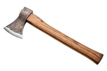 Old wooden handle axe isolated on white background