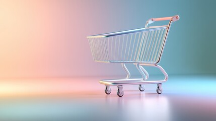 Minimal cart silhouette with pastel glow and floor reflection