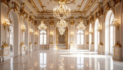 Fototapeta premium Luxurious Golden Palace Ballroom Interior